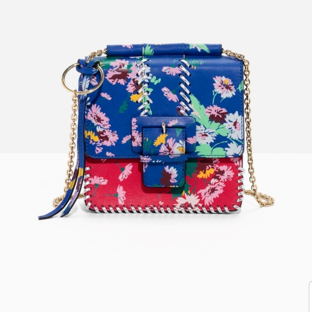 & Other Stories Blue Floral Leather Mini Bag
